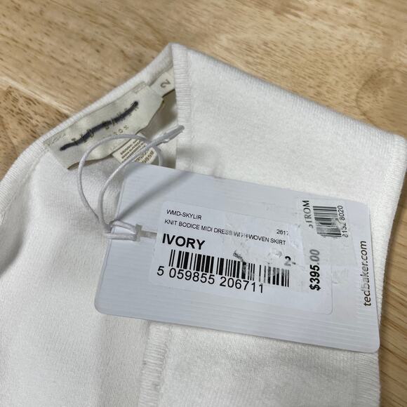 Ted Baker NWT Skylir Mixed-Media Midi Dress Size 2 (US 4-6) Ivory Sleeveless - Picture 5 of 10